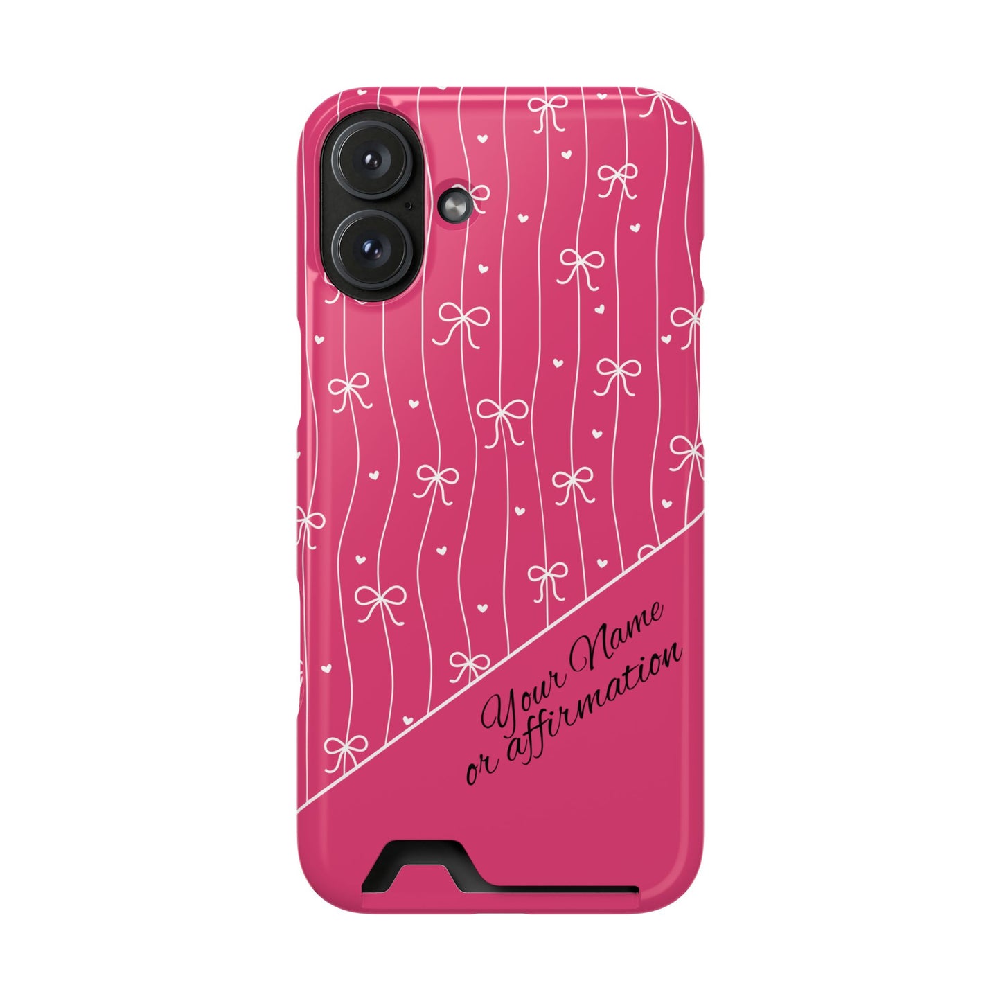 Personalized Pink Bow Coquette iPhone and Samsung Card Case — Custom Name or Affirmation