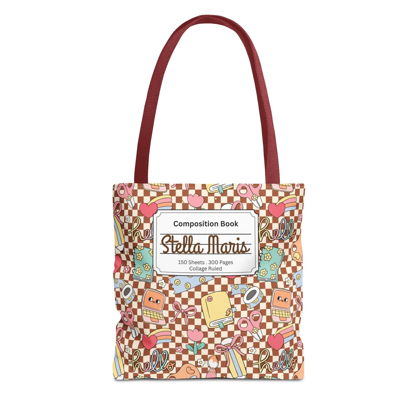 Personalized Brown Doodle Daydream Composition Book Inspired Tote Bag, Back to School Tote, Teacher Gift, Kids Bag, Custom Name Bag, Educational Accessories, Back to School Tote Bag.