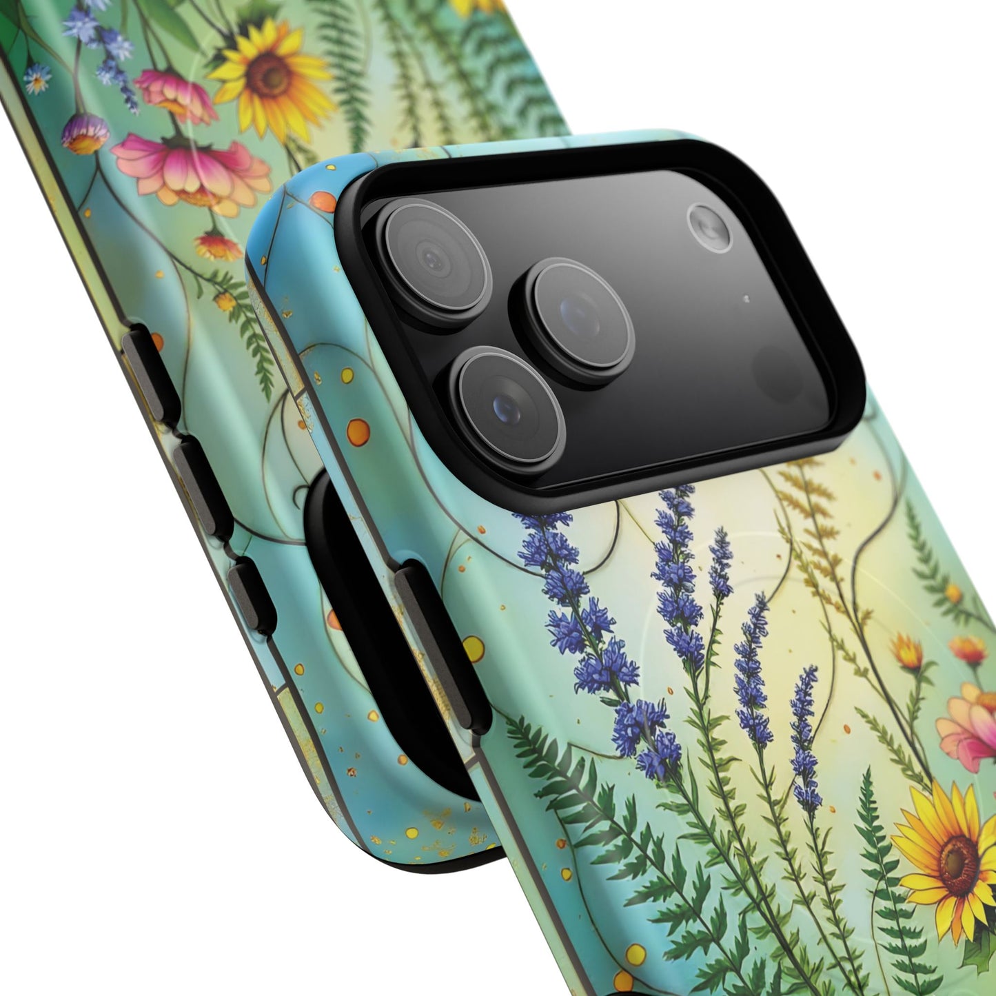 Floral Stained Harmony Glass Tough Magnetic Phone Case | Nature Inspired Design | Durable Protection | Gift for Nature Lovers | Spring Vibe
