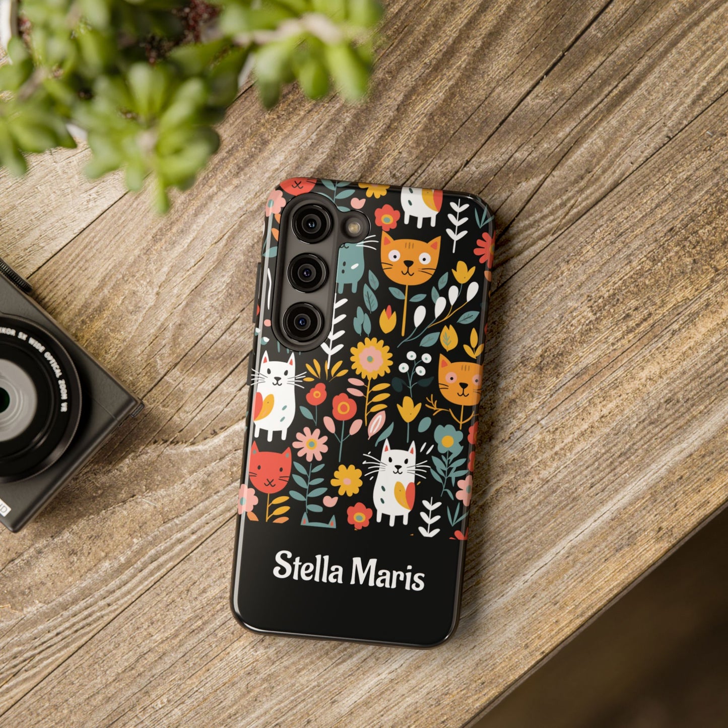 Personalized Whimsical Feline Garden Tough Phone Case — Custom Name iPhone & Samsung