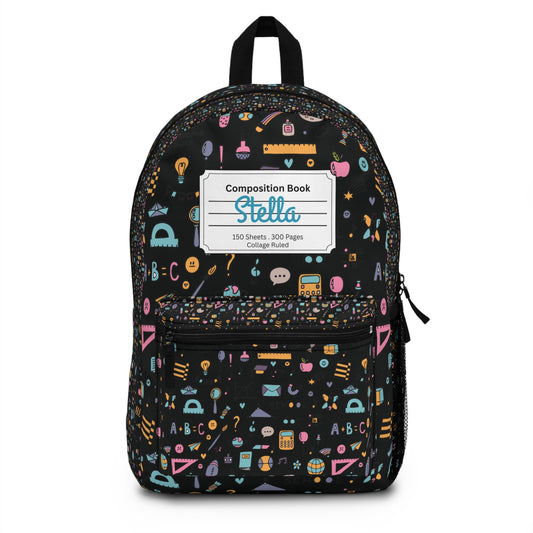Personalized Chalkboard Chic Composition Book Inspired Backpack for Students, Fun School Bag, Back to School Essentials, Notebook Print Backpack, College Student Gift