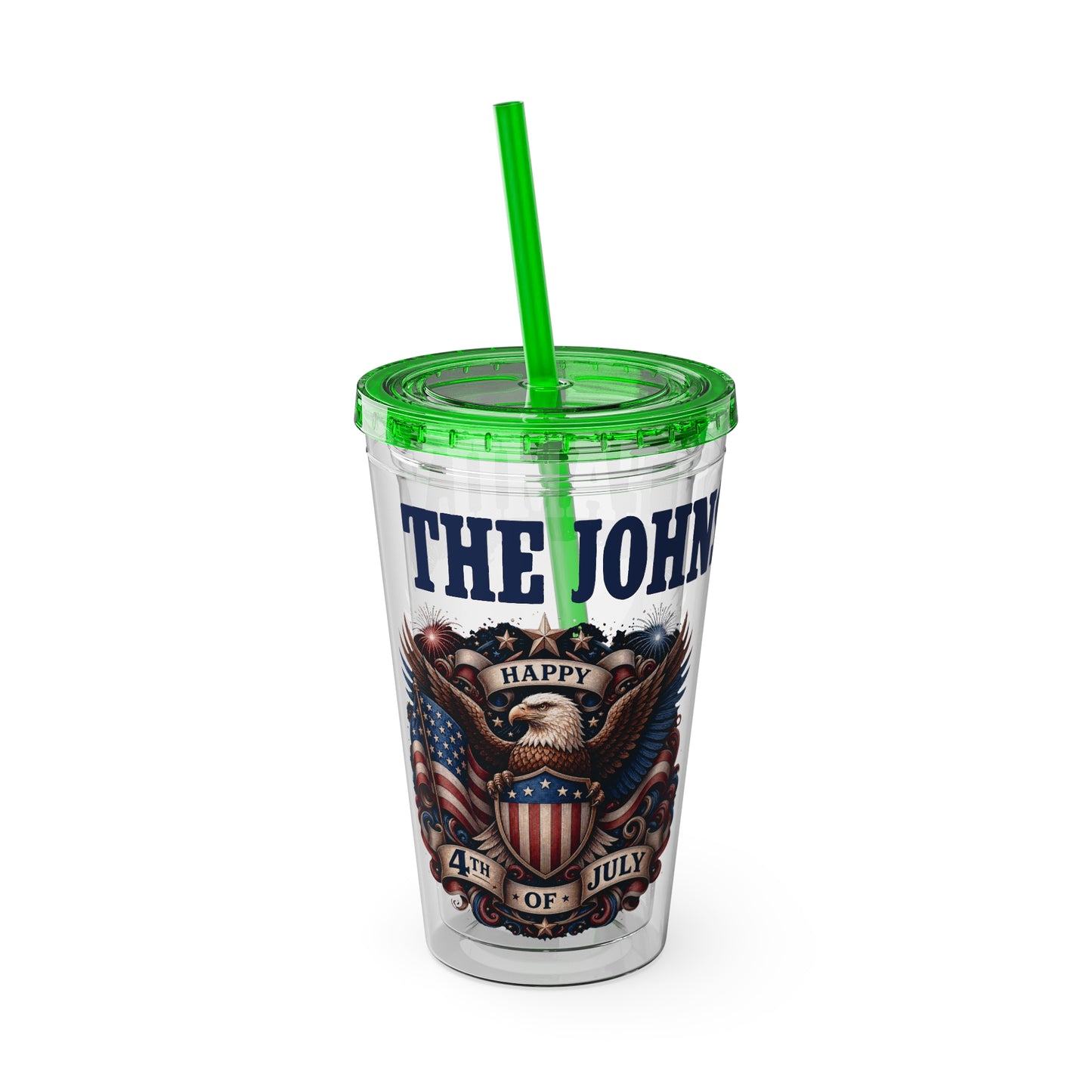 Patriotic Eagle 16oz Tumbler with Straw — "Happy 4th of July" USA Design