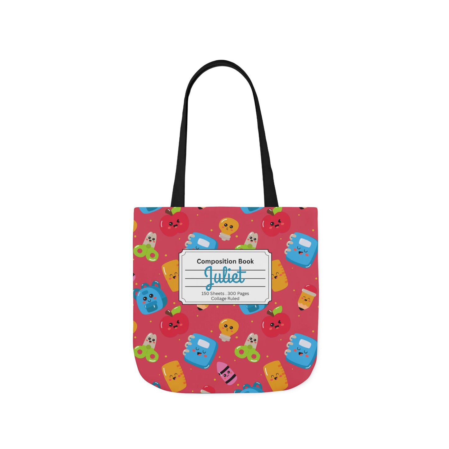 Personalized Kawaii Composition Book Inspired Canvas Tote Bag with Colorful Straps, Cute School Bag, Eco-Friendly Tote, Back to School Shopping Bag, Teacher Gift Idea