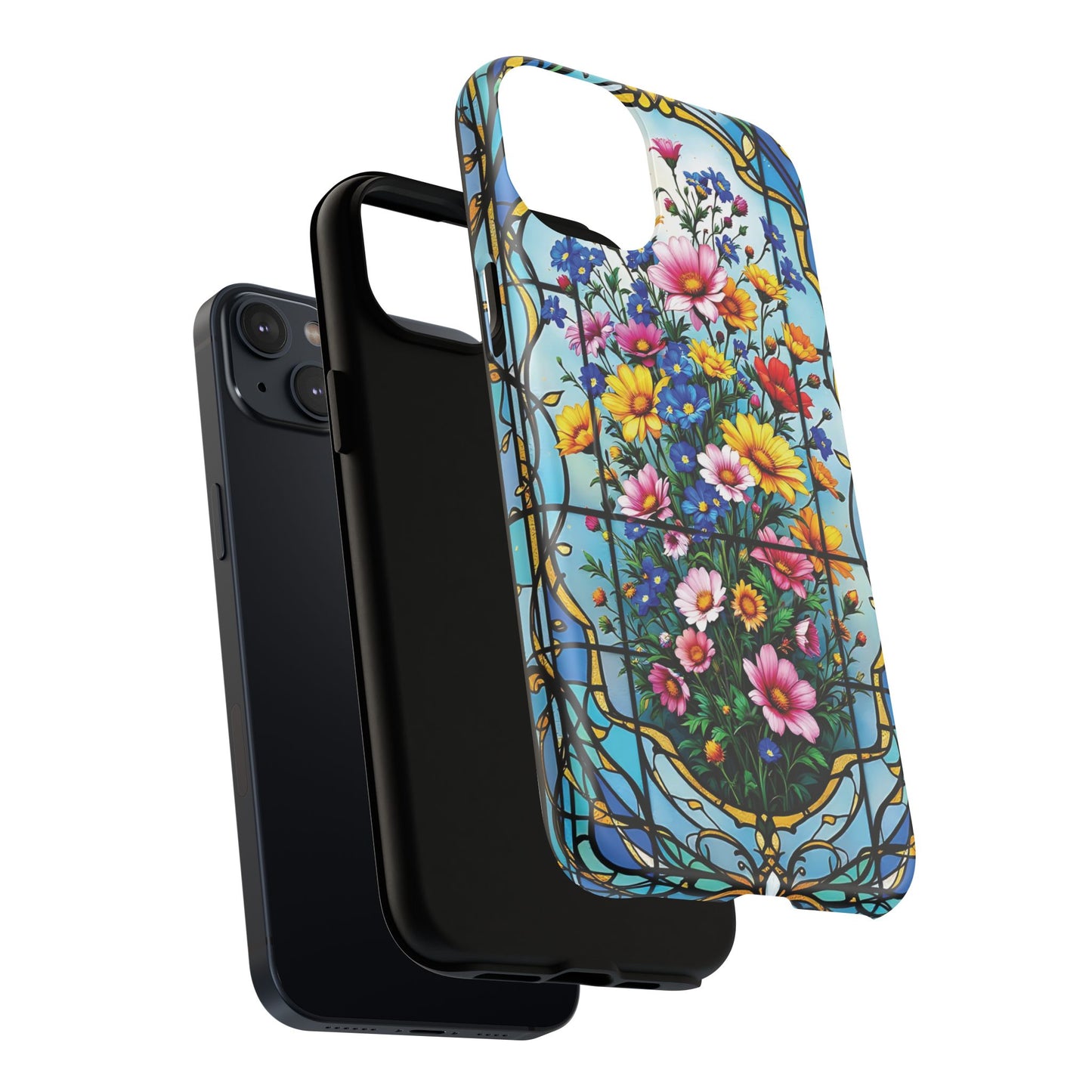 Floral Stained Glass Tough Magnetic Case, Durable Phone Cover, Gift for Nature Lovers, Unique Floral Design, Phone Accessories for All Occasions.