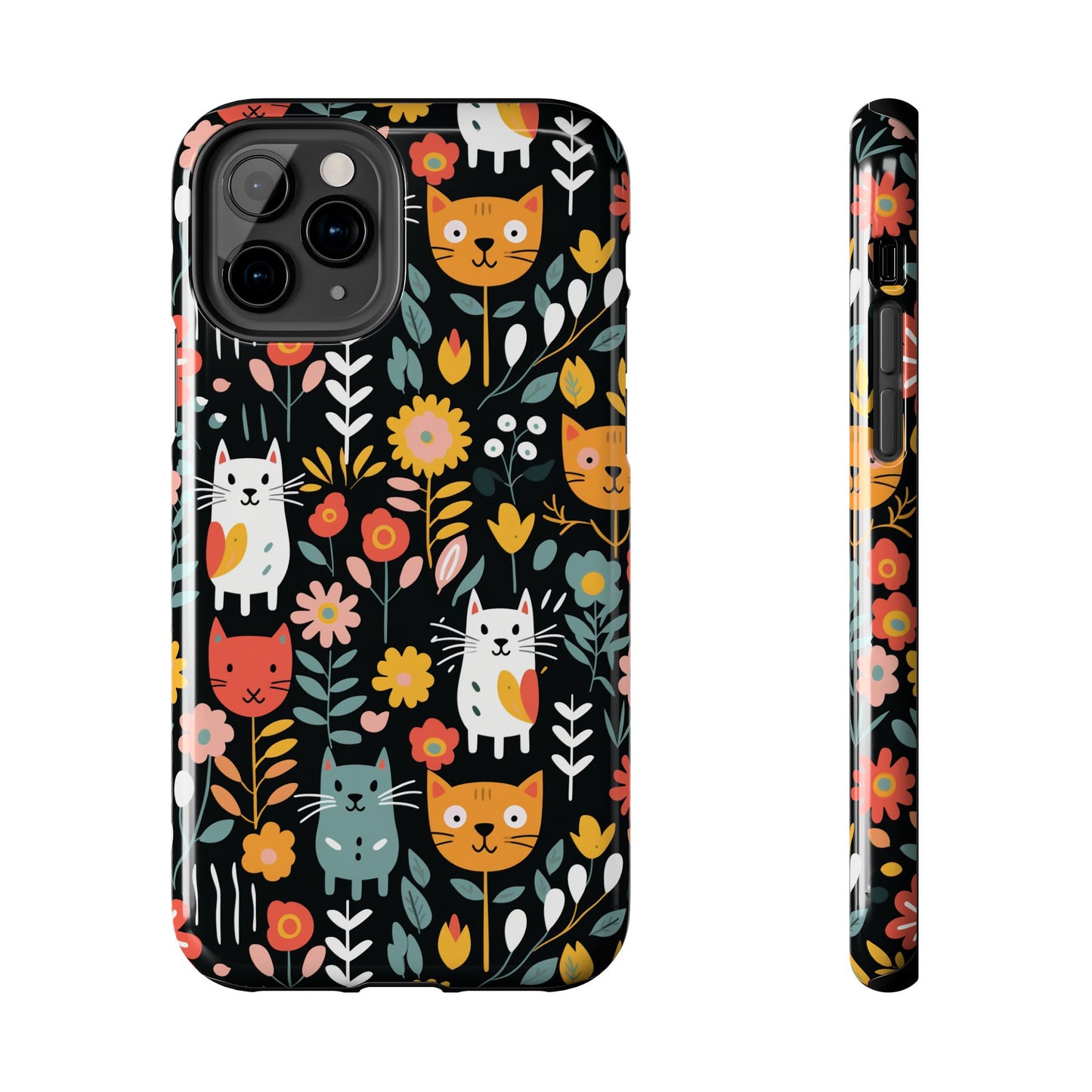 Whimsical Feline Garden iPhone and Samsung Tough Phone Cases,