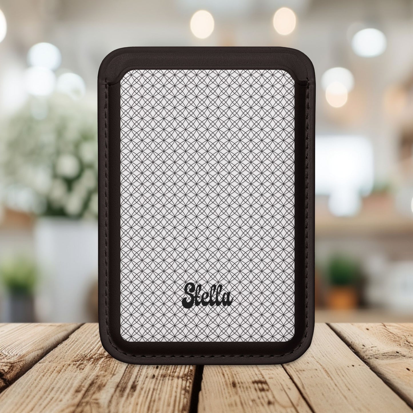 Personalized Geometric MagSafe Vegan Wallet — Custom Name/Affirmation Card Holder.