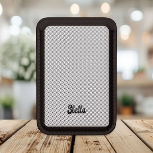 Personalized Geometric MagSafe Vegan Wallet — Custom Name/Affirmation Card Holder.