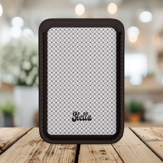 Personalized Geometric MagSafe Vegan Wallet — Custom Name/Affirmation Card Holder.