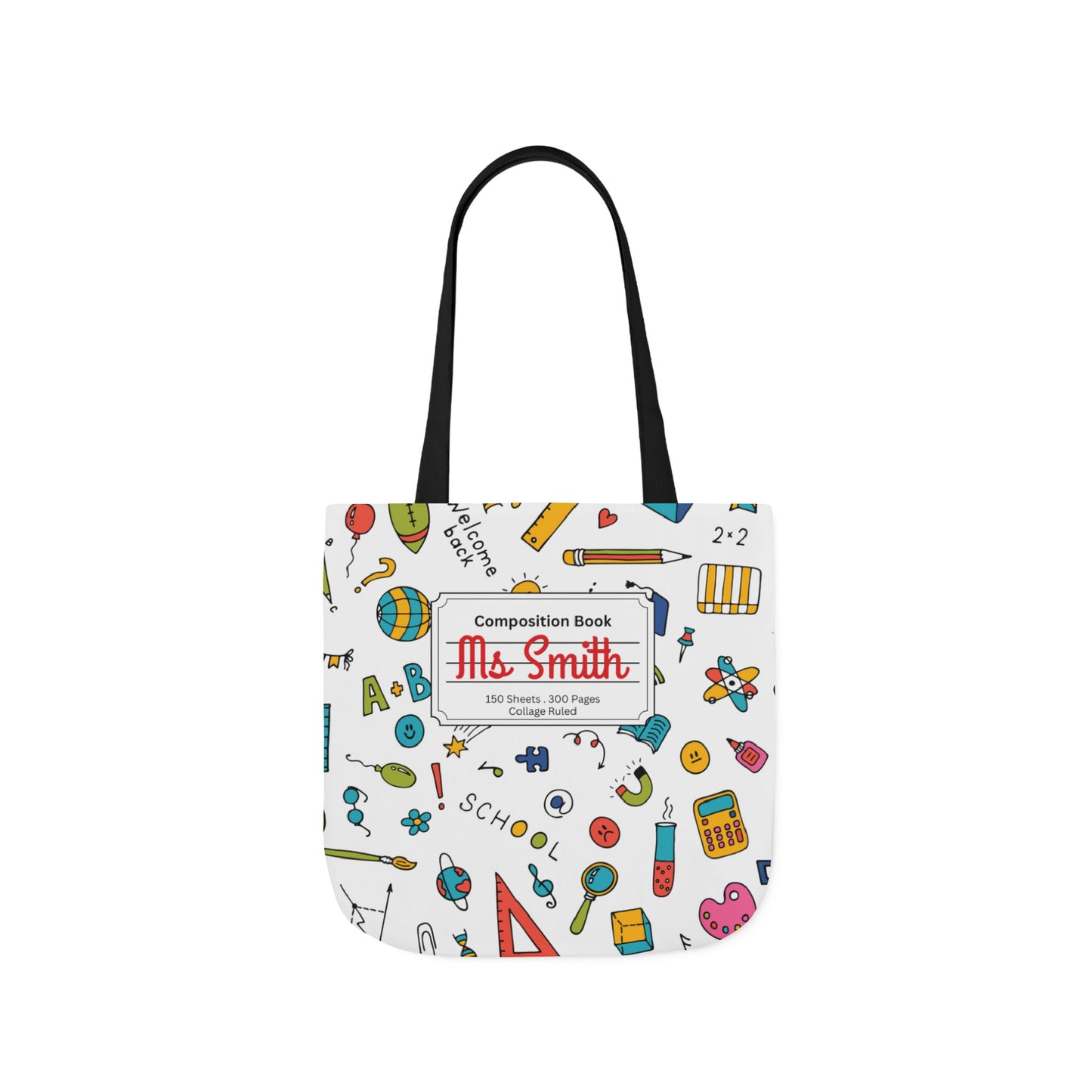 Personalized Classroom Couture Composition Book Inspired Canvas Tote Bag with Colorful Straps, Cute School Bag, Eco-Friendly Tote, Back to School Shopping Bag, Teacher Gift Idea
