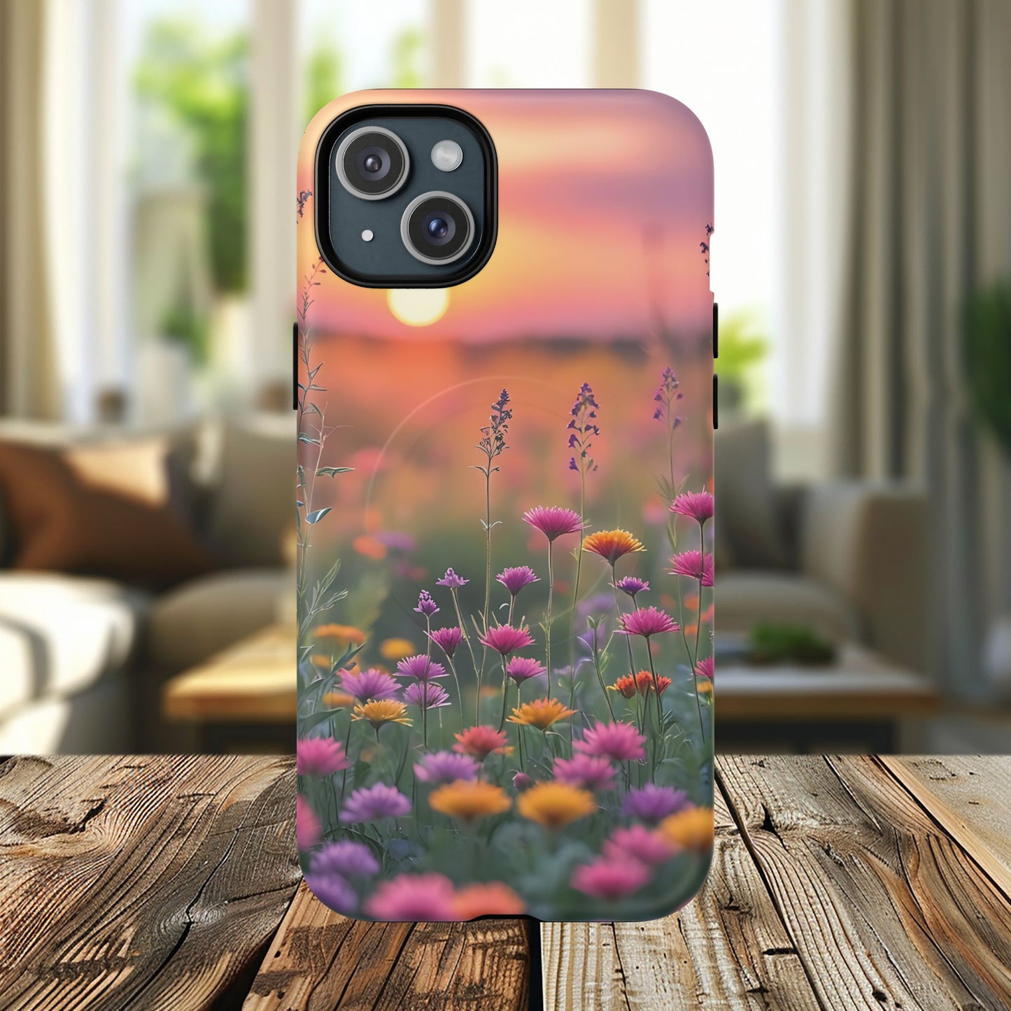 Floral Sunset Phone Case, Tough Magnetic Cases for iPhone, Nature Lover Gift, Durable Protection, Eco-Friendly Phone Accessory