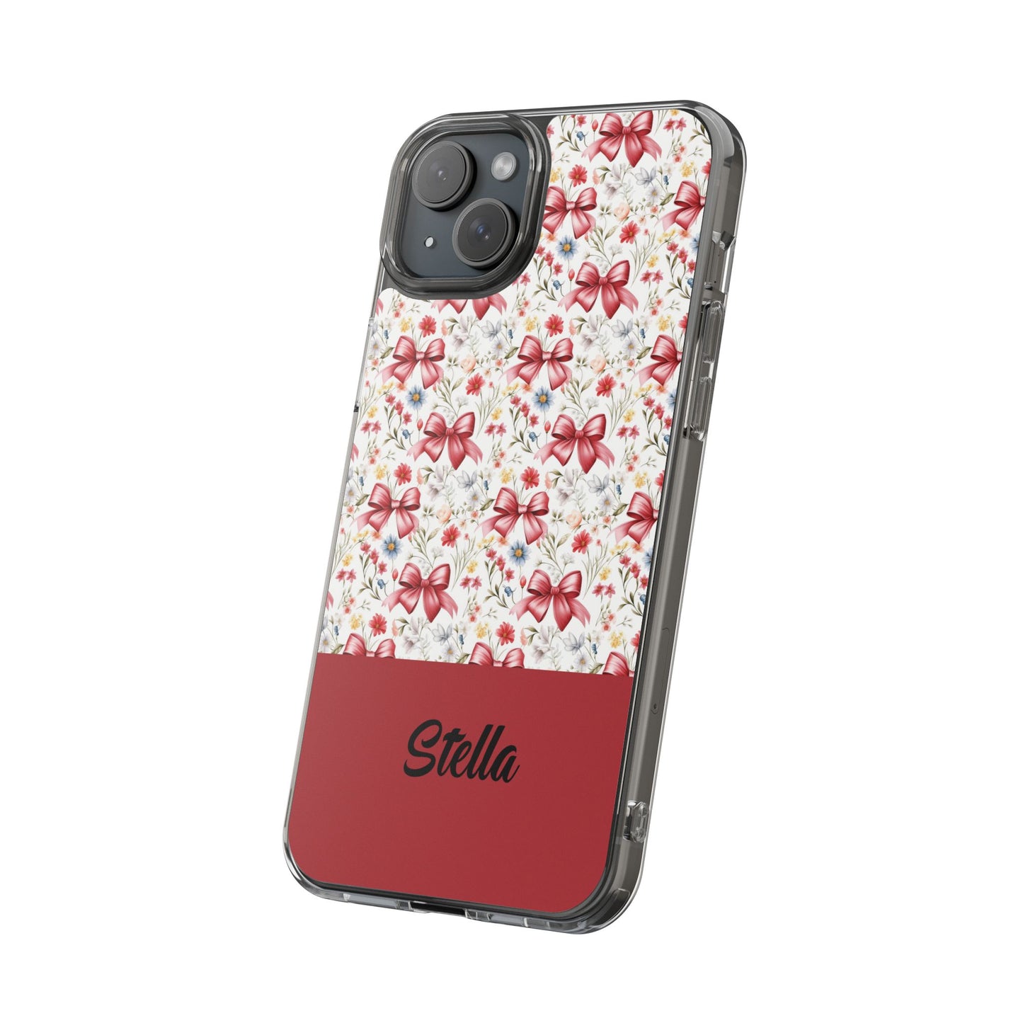 Personalized Rosette Coquette Floral Bow Clear iPhone, Samsung Cases — Custom Name Phone Cover