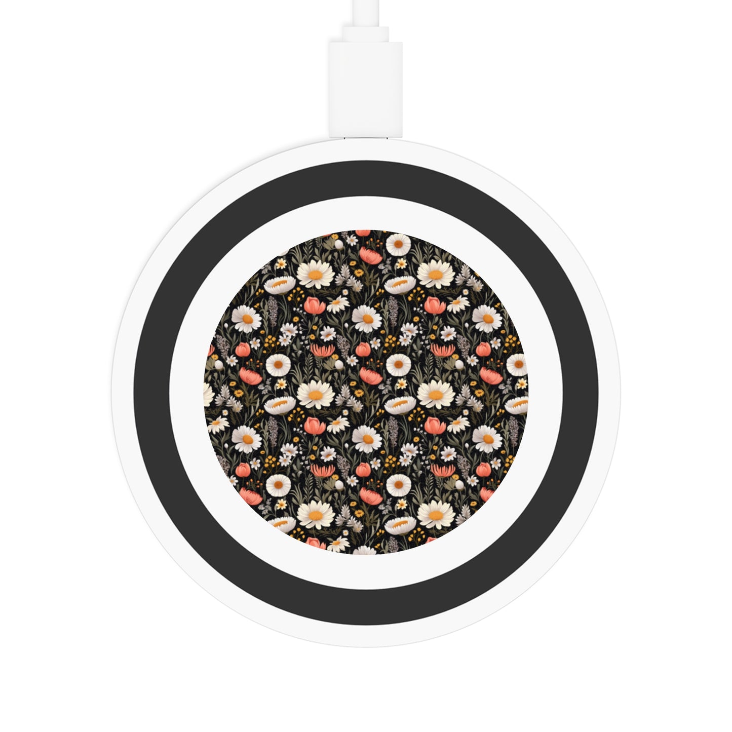 Blossom Elegance: Noir Garden Floral Wireless Charging Pad - Stylish & Eco-Friendly Phone Charger