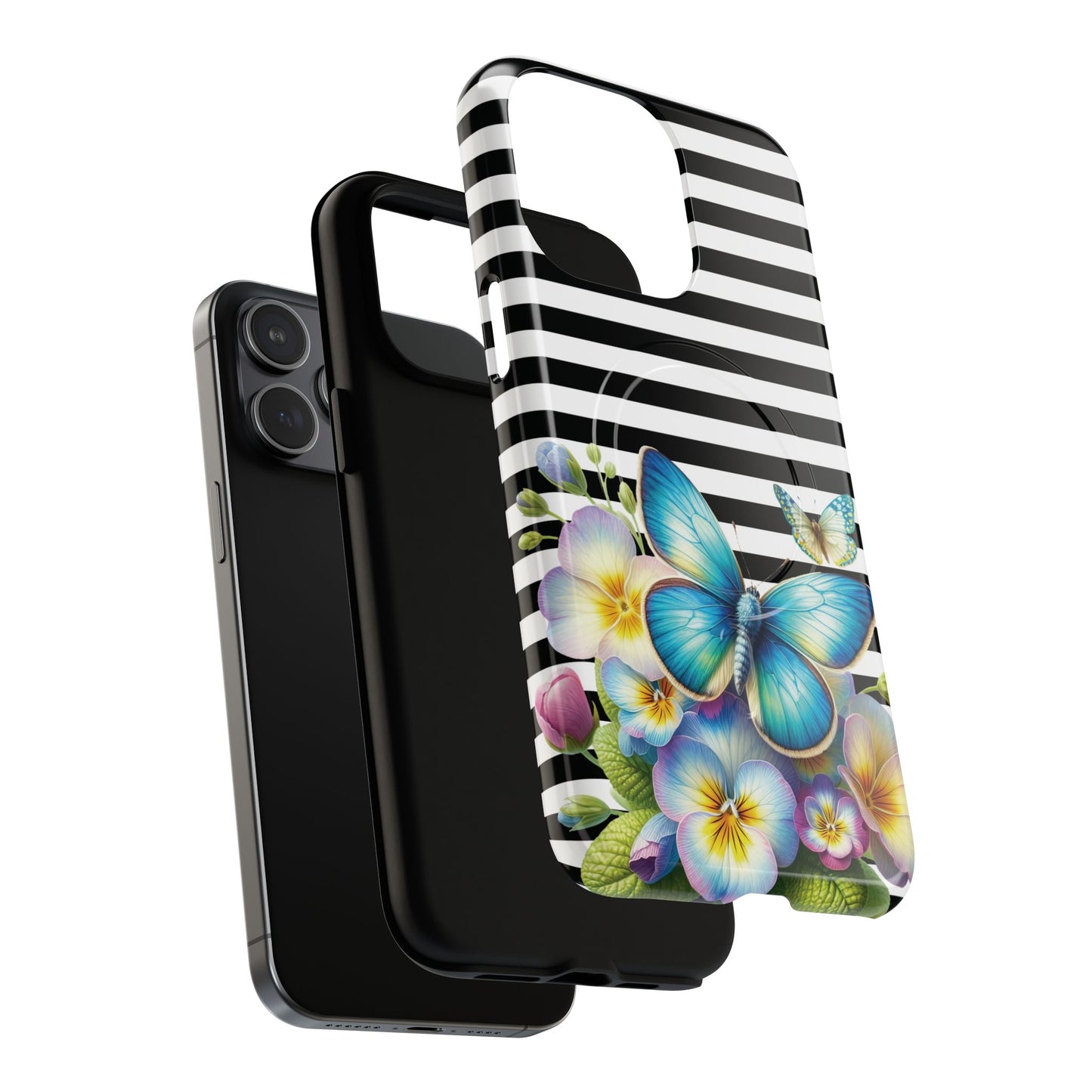 Pansy Parade Tough iPhone Magnetic Cases, Floral Tough Case, Striped iPhone Magnetic Cover, Phone Accessory, Gift for Nature Lovers