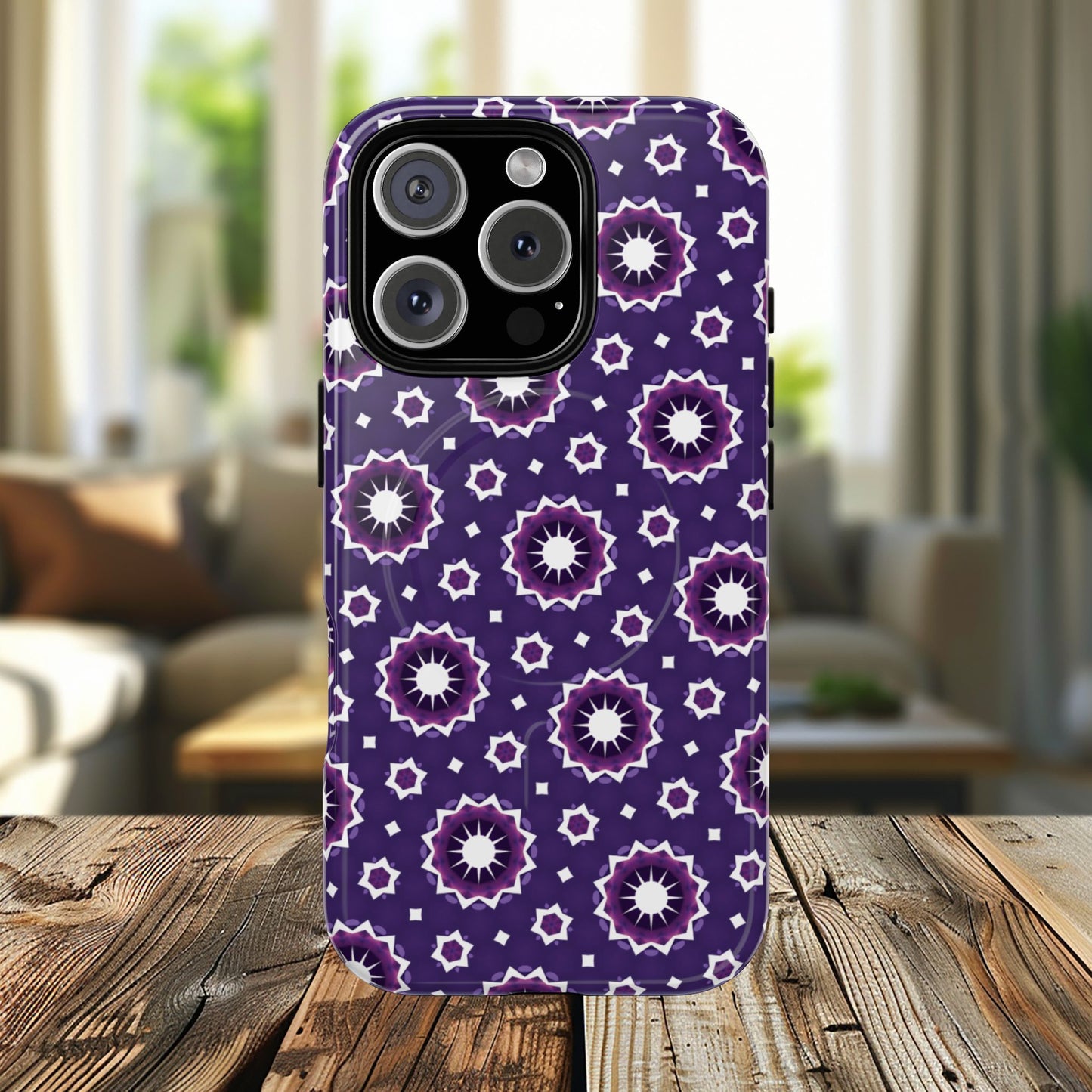 Violet Nova Bloom Stylish Tough Magnetic iPhone Case, Purple Floral iPhone Cover, Durable Cell iPhone Protector, Gift for Her, Mother's Gift