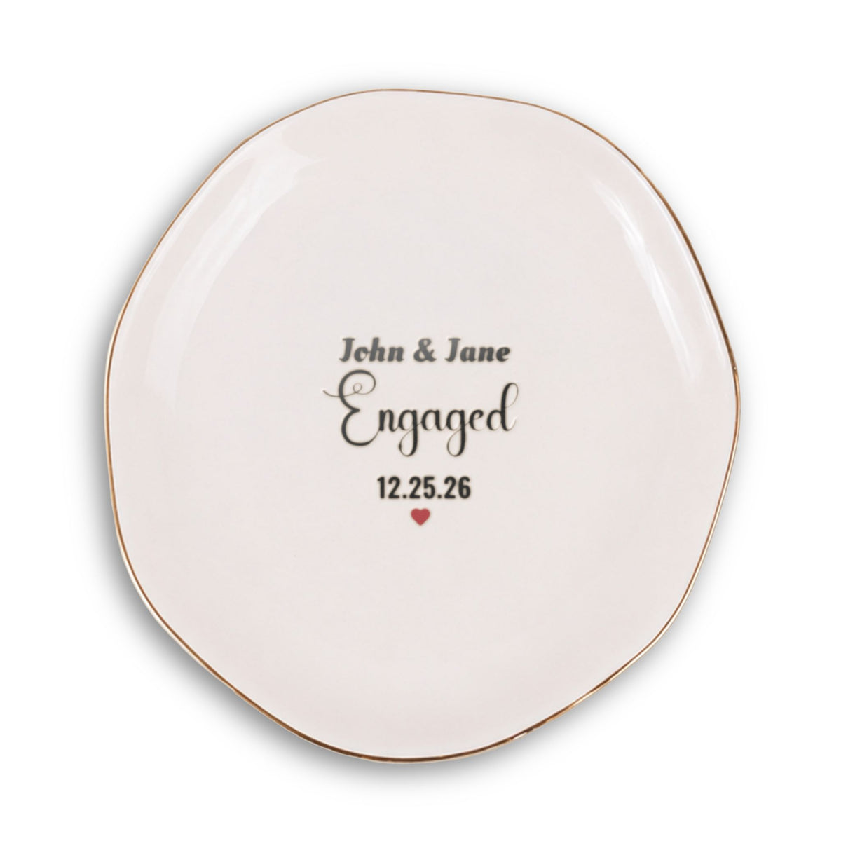 Personalized Engaged Elegant Ceramic Trinket Tray with Gold Edge- gift for wife/girlfriend.