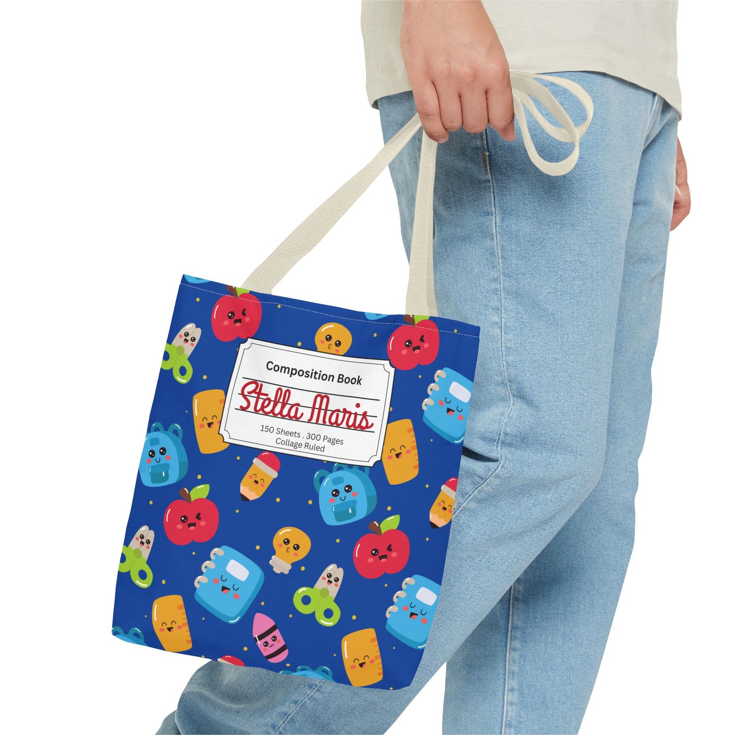 Personalized Blue Kawaii Composition Book Inspired Tote Bag, Back to School Tote, Teacher Gift, Kids Bag, Custom Name Bag, Educational Accessories, Back to School Tote Bag.