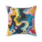 Psychedelic Visions Colorful Artistic Square Pillow | Vibrant Abstract Faces & Patterns Decor.