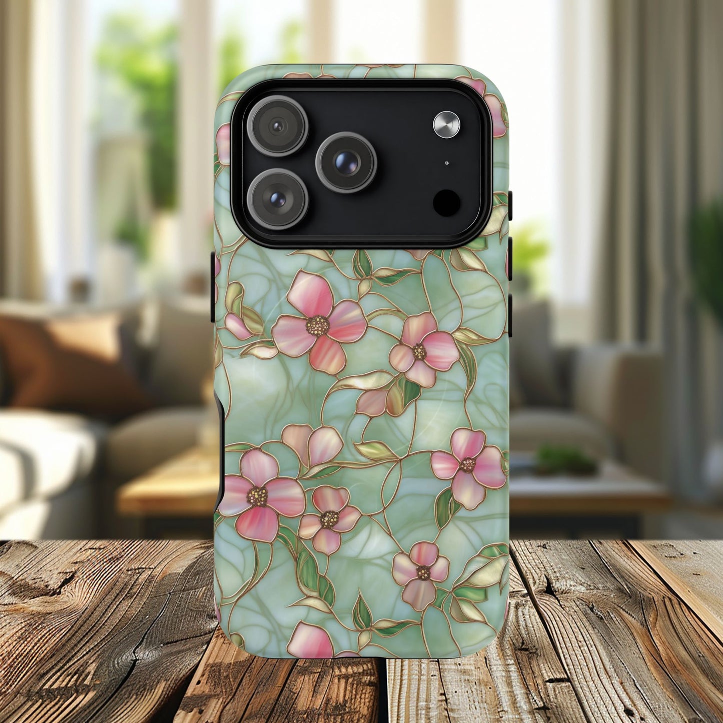 Aqua Bloom Serenity Tough iPhone Magnetic Cases, Cute Flower Design, Stylish Protection, Gift for Her, Trendy Accessories, iPhone MagSafe Accessory.