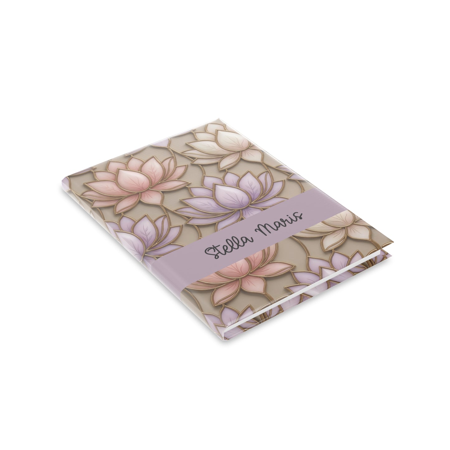 Personalized Stained Glass Lotus Blossom Hardcover Notebook — Custom Name and Affirmation Puffy Cover Journal.