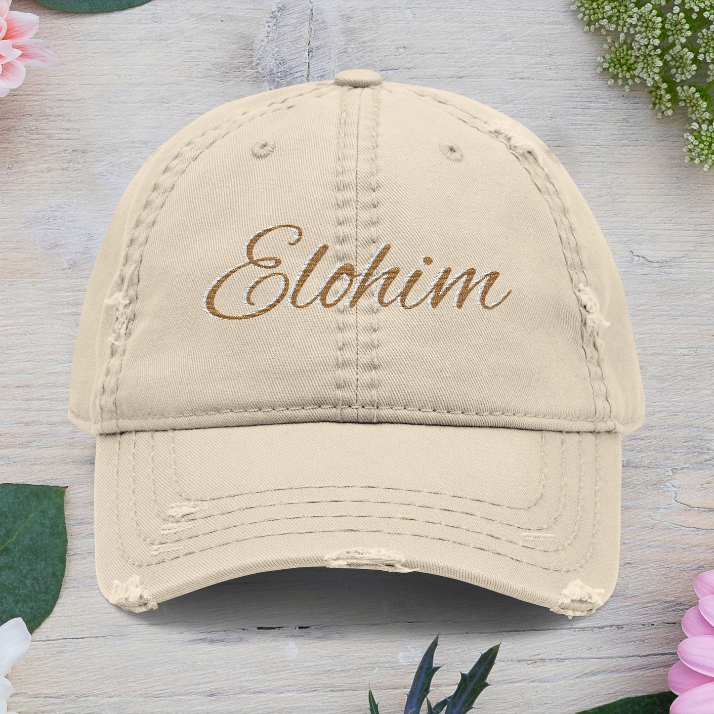 'ELOHIM, GENESIS 1:1'  Distressed Dad Hat with Embroidered, Casual Cap for Fathers, Gifts for Dads, Religious Hat, Vintage Style