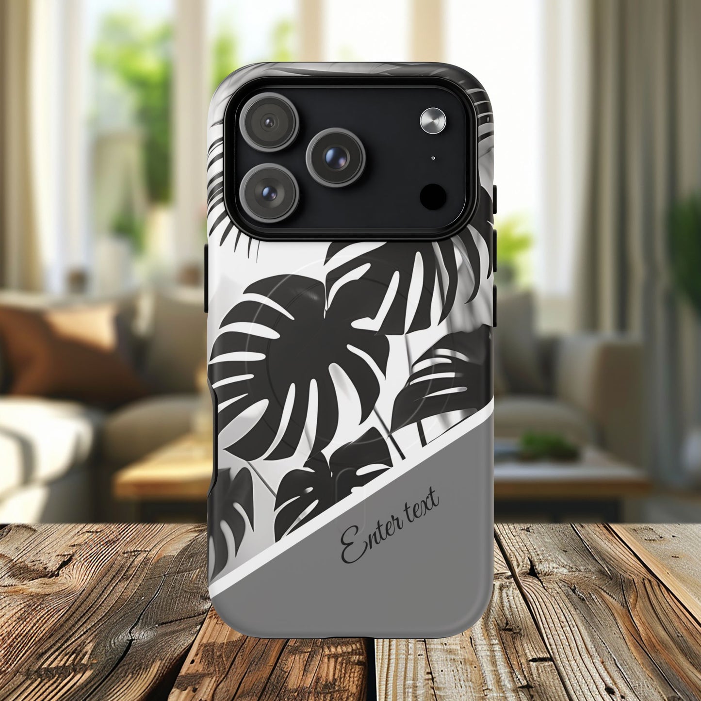 Personalized Monochrome Monstera Tropical Phone Case - Tough Magnetic MagSafe® Cases, Gifts for Nature Lovers, Stylish Phone Accessories, Gifts for Her.