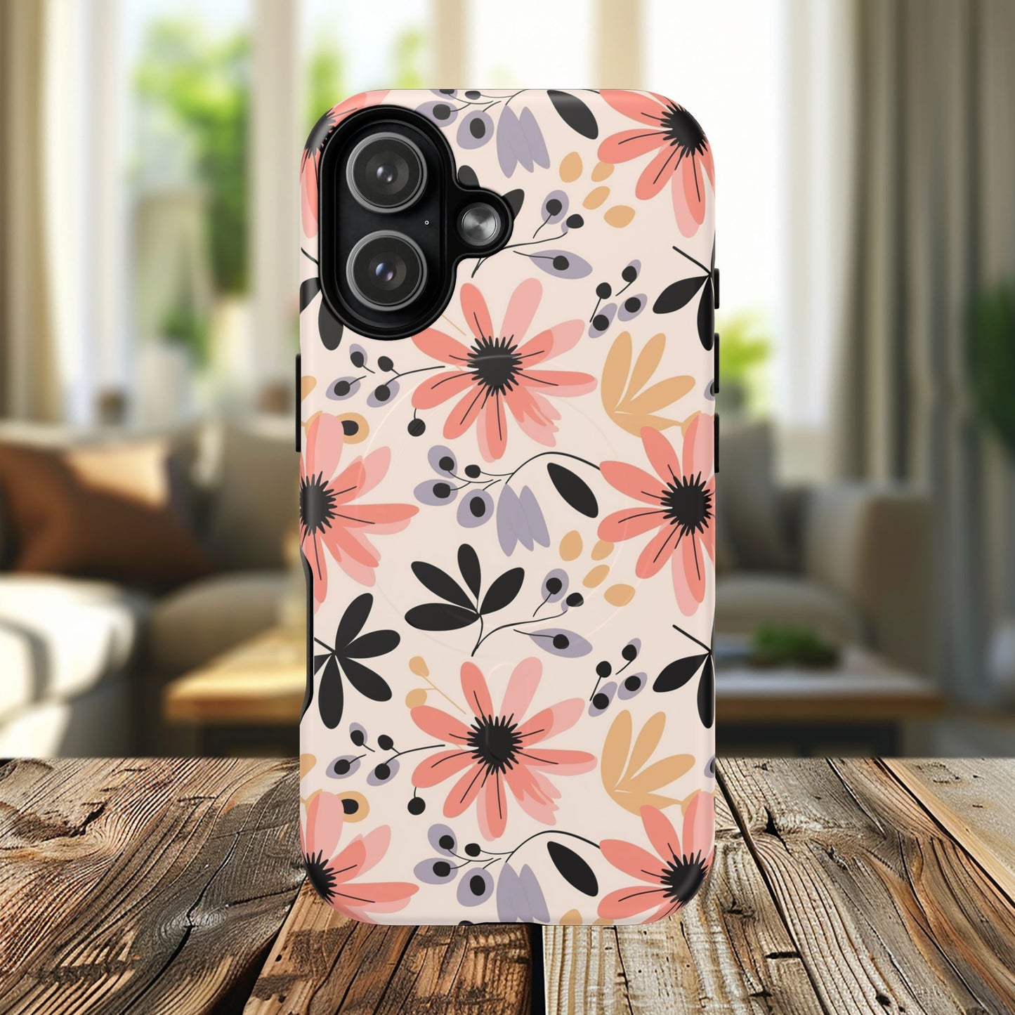 Stylish Soft Petal Noir iPhone Case, Floral iPhone Accessory for Her, Tough iPhone Magnetic Cases, Trendy iPhone Cover, Gift for Friends, Summer Vibes