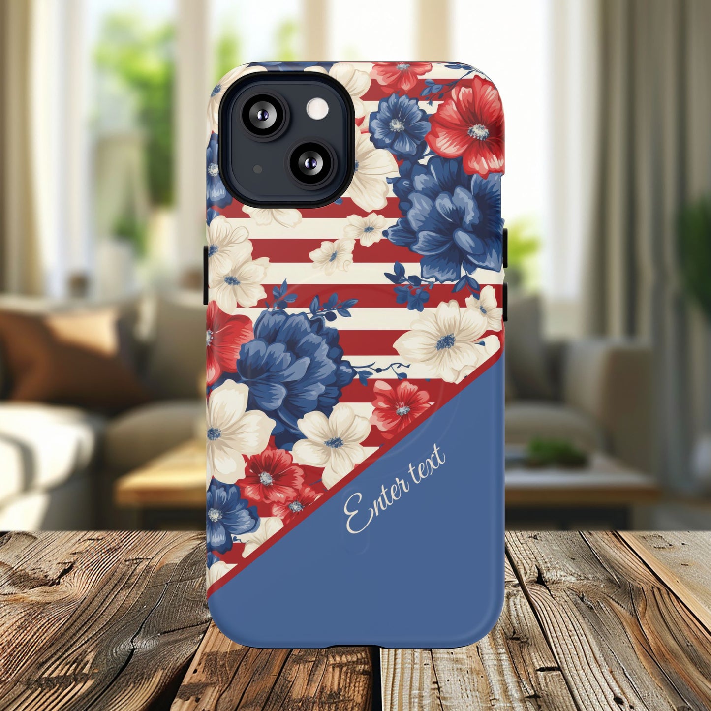 Personalized Stars, Stripes & Petals Tough Magnetic MagSafe Case, Patriotic Cover, Floral Design, Durable Protection, Gift for Her, Summer Vibes