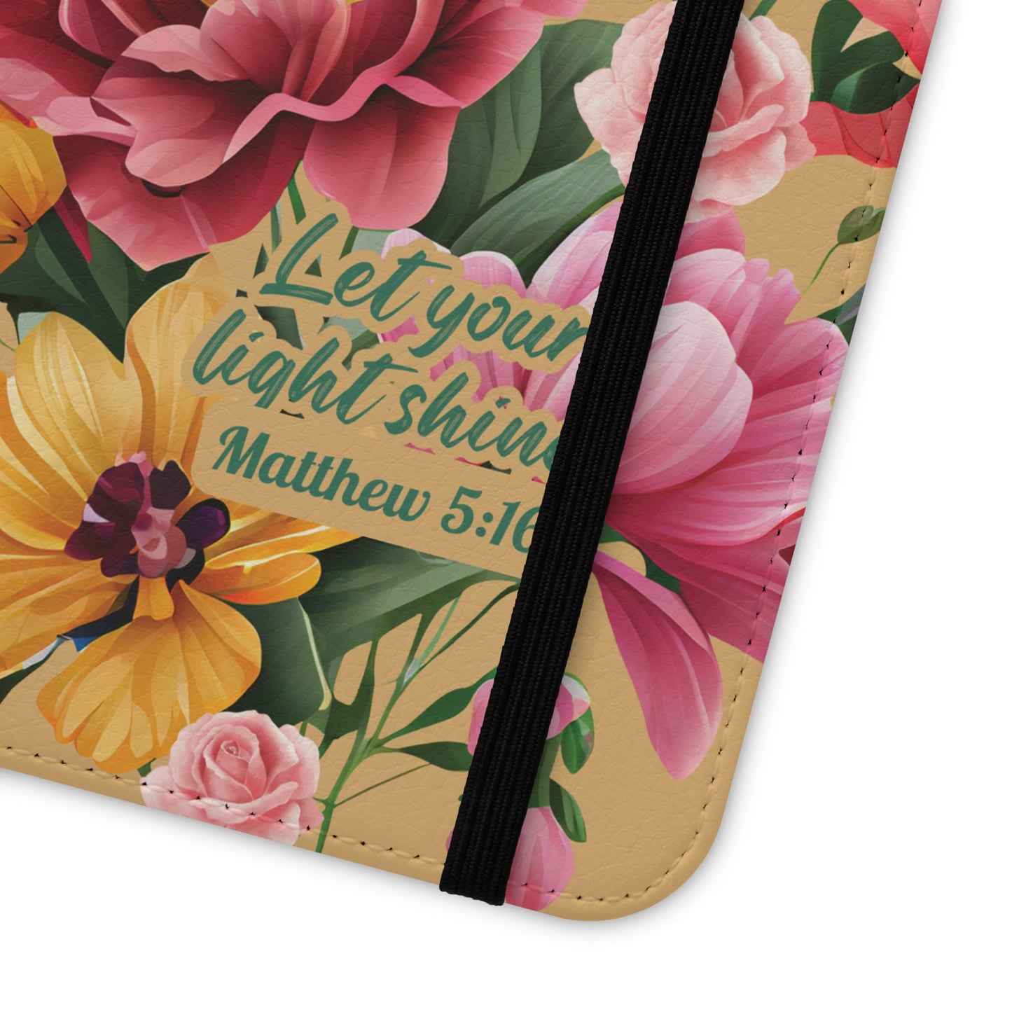Floral Scripture Flip Case — "Let Your Light Shine" Wallet Phone Cover (Matthew 5:16)