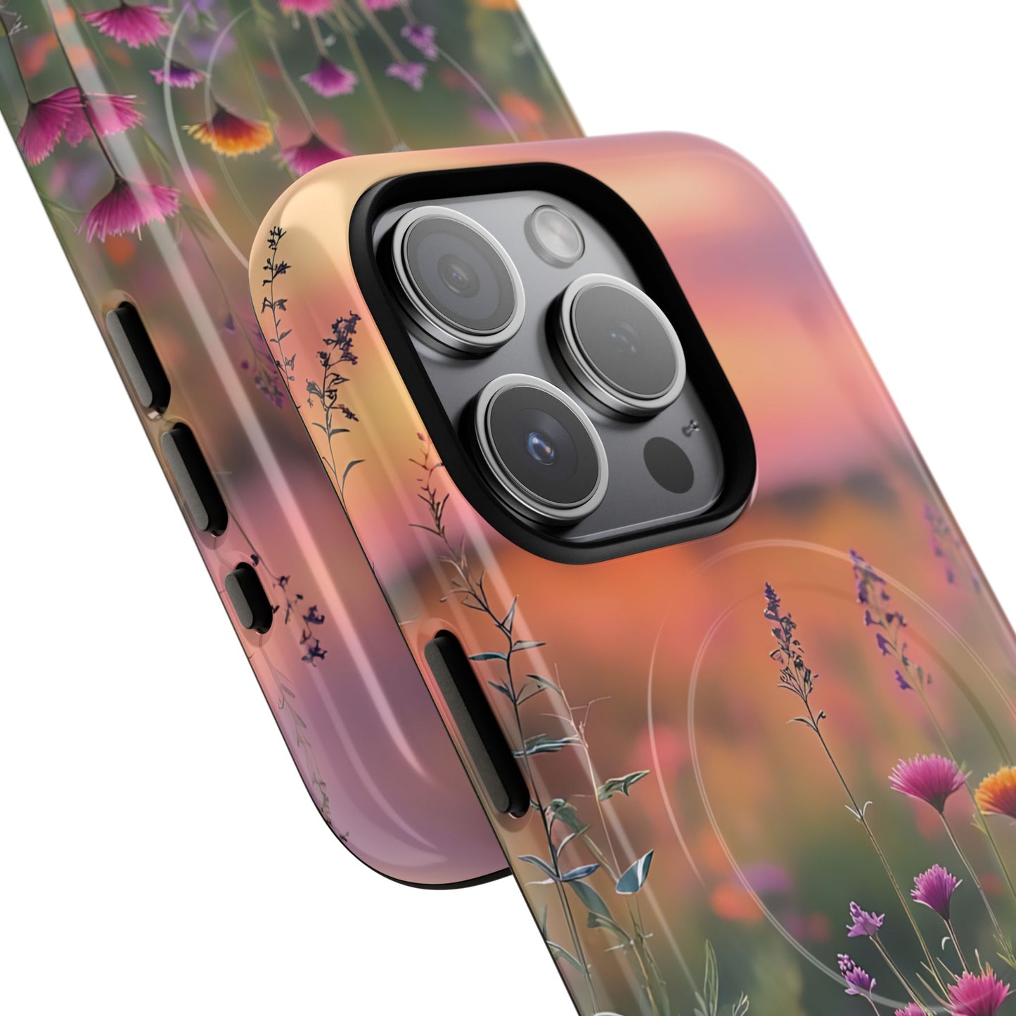 Floral Sunset Phone Case, Tough Magnetic Cases for iPhone, Nature Lover Gift, Durable Protection, Eco-Friendly Phone Accessory