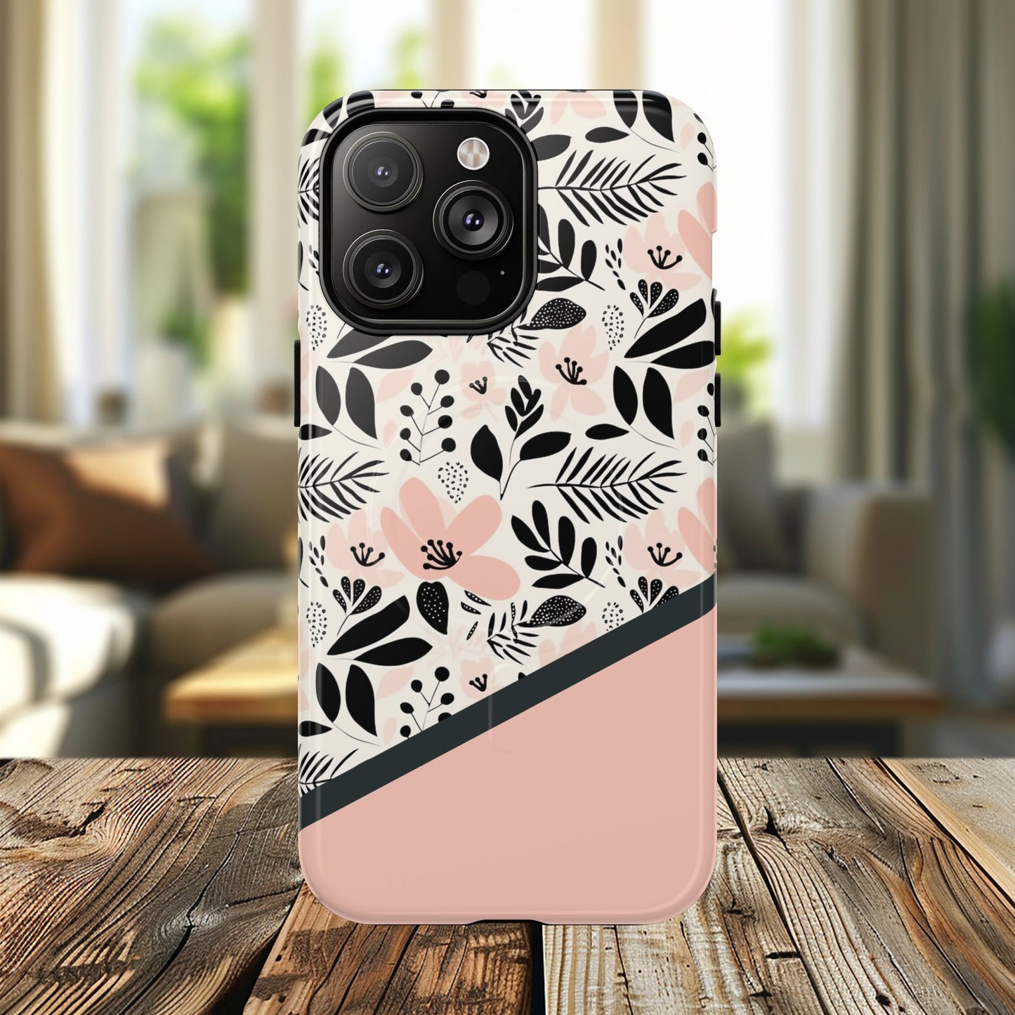 Personalized Floral Blush Garden Whisper Tough Magnetic MagSafe® iPhone® 13, 14, 15, 16, 17, Pro, Pro Max, Plus Cases (Custom Name).