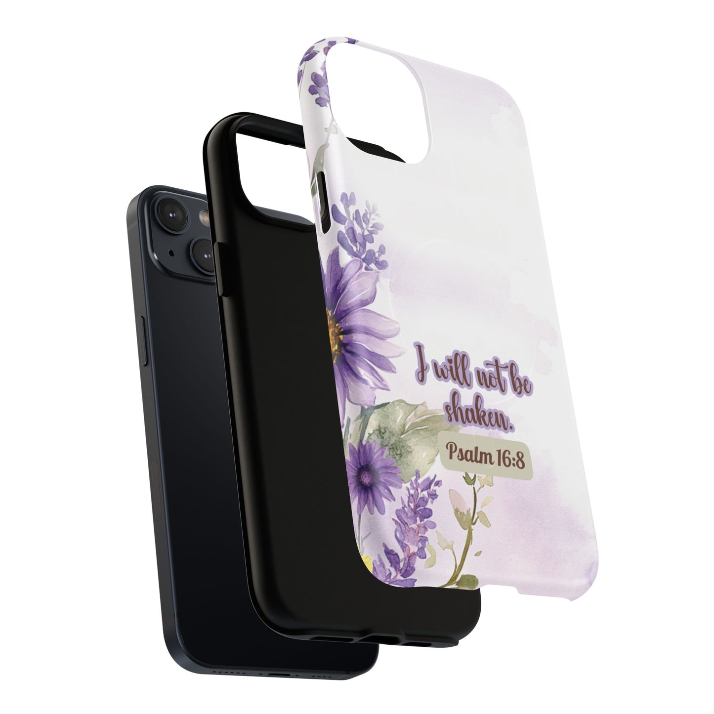 Floral Inspirational Tough iPhone Magnetic Case, Psalm 16:8 Gift, Faith Gift, MagSafe® iPhone® Tough Case, iPhone 14, iPhone 15, iPhone 16, Pro, Pro Max, Plus