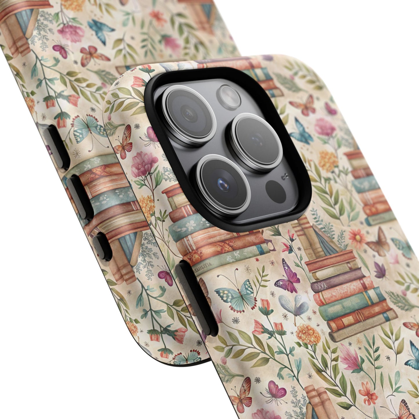 Colorful Bookworm Tough Magnetic iPhone Case,  Floral Butterfly Print, Gift for Readers, Tough IPhone Protective Cover, Bookish iPhone Case.