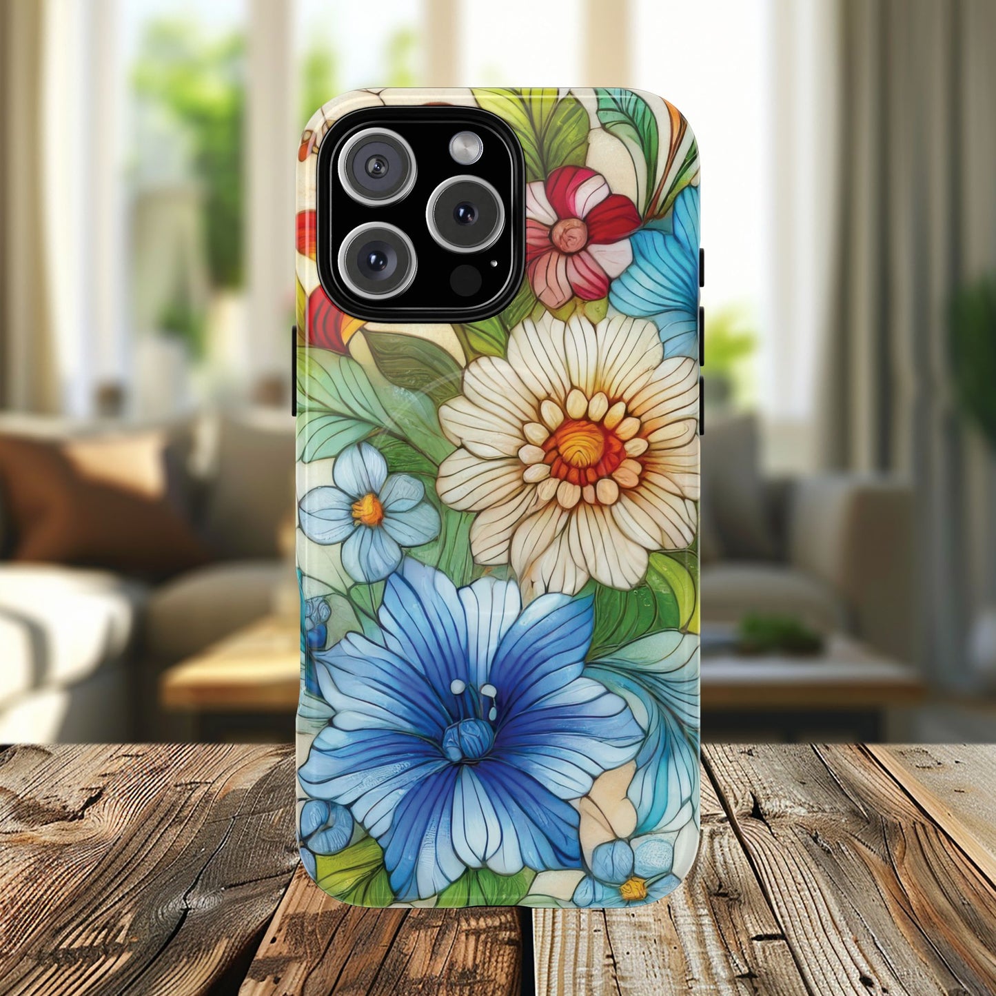 Botanical Radiance Tough iPhone Magnetic Case, Customizable Durable iPhone Cover | Ideal Gift for Nature Lovers, Floral Stained Glass Gift