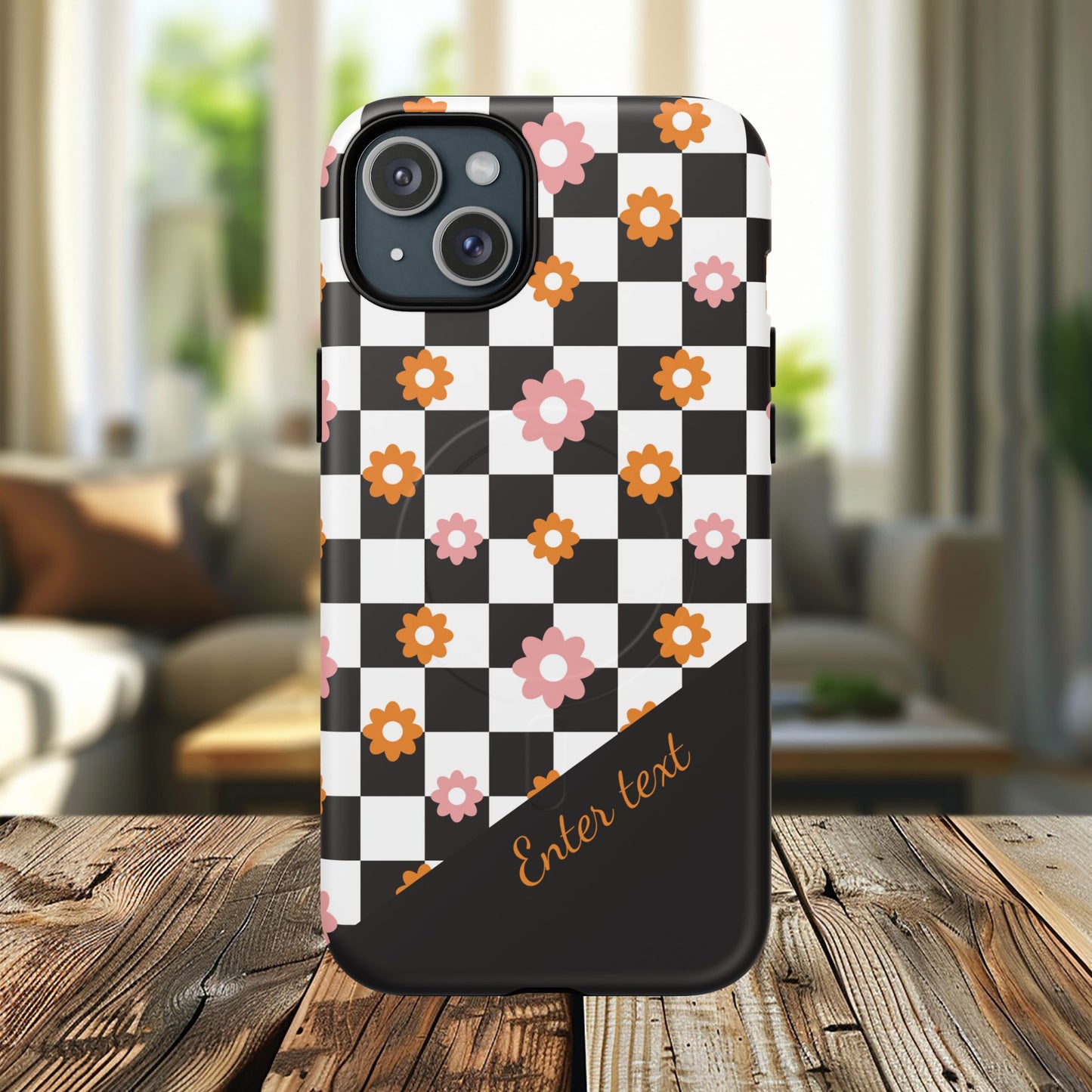 Groovy Checkered Bloom iPhone Case, Tough Magnetic Cases for Women, Stylish iPhone Cover, Trendy Floral Print, Gift for Her, Everyday Accessories