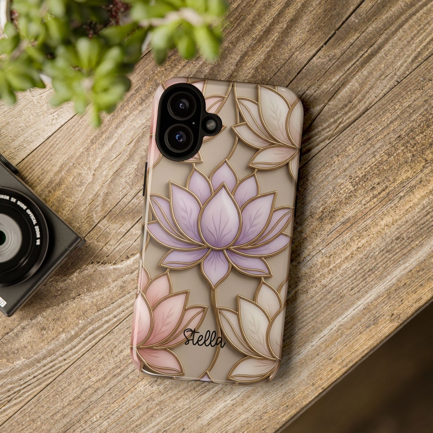 Personalized Lotus Floral Stained Glass Effect Tough Phone Case