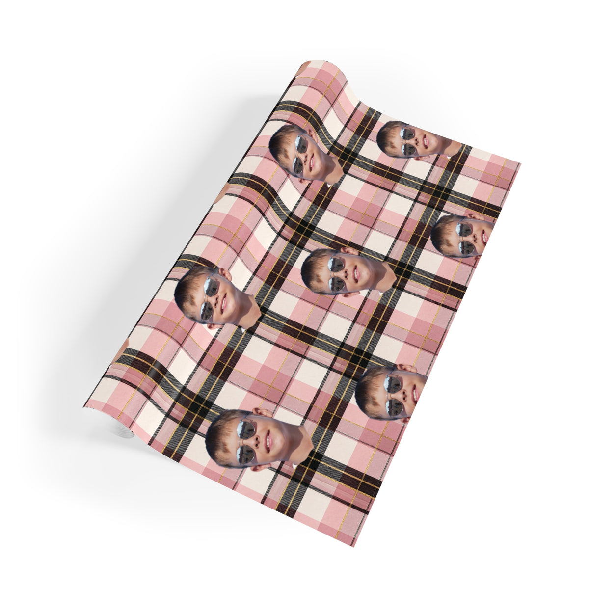 Personalized Photo Plaid Wrapping Paper Roll — Custom Face Gift Wrap
