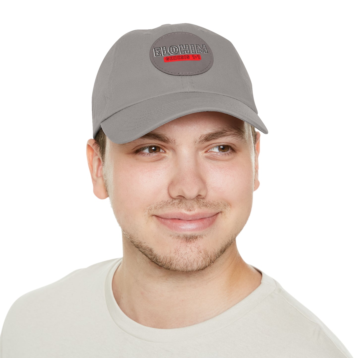 'ELOHIM, GENESIS 1:1- Stylish Dad Hat with Leather Patch | a Unisex Gift, Casual Wear, Summer Accessory, Unique Outdoor Cap, Adjustable Sun Hat, Christian Gift