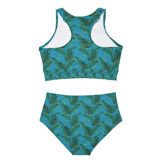 Turquoise Tropical Bliss Sporty Bikini Set (AOP)