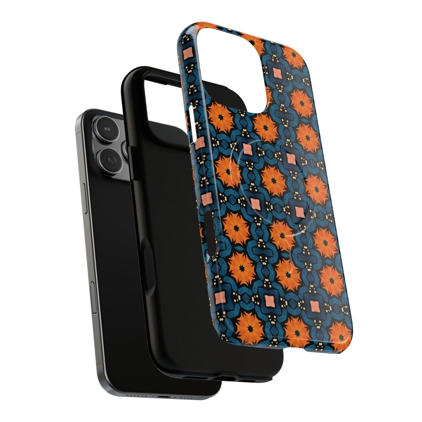 Saffron Tile Bloom Vibrant Floral Tough Magnetic iPhone Case, Durable iPhone Cover, Gift for Her, Floral Design, Unique iPhone Protection.