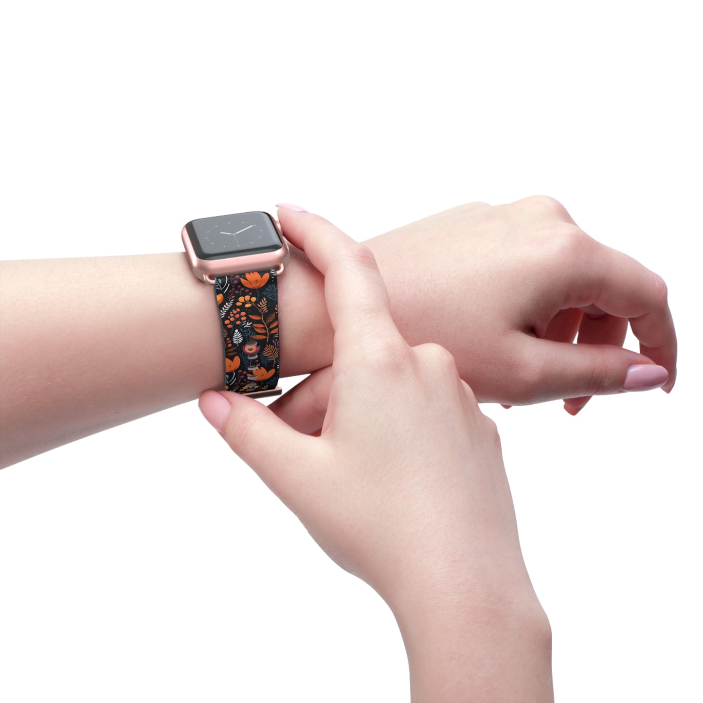 Autumn Bloom Floral Patterned Watch Band - Boho Chic Accessory, Gift for Her, Adjustable Strap for Smartwatch, Trendy Wristband, Floral Design.