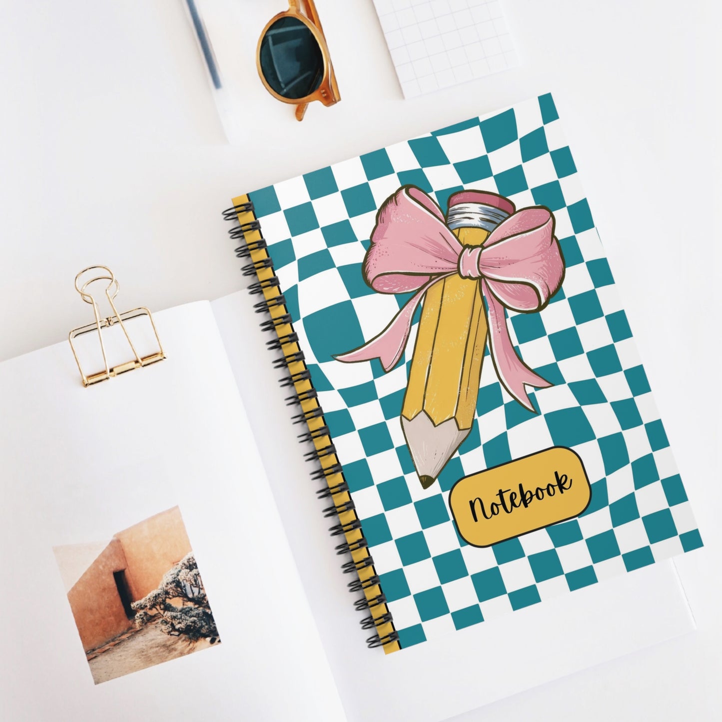 Teal Checkered Charm Spiral Notebook - Ruled Line (PY)