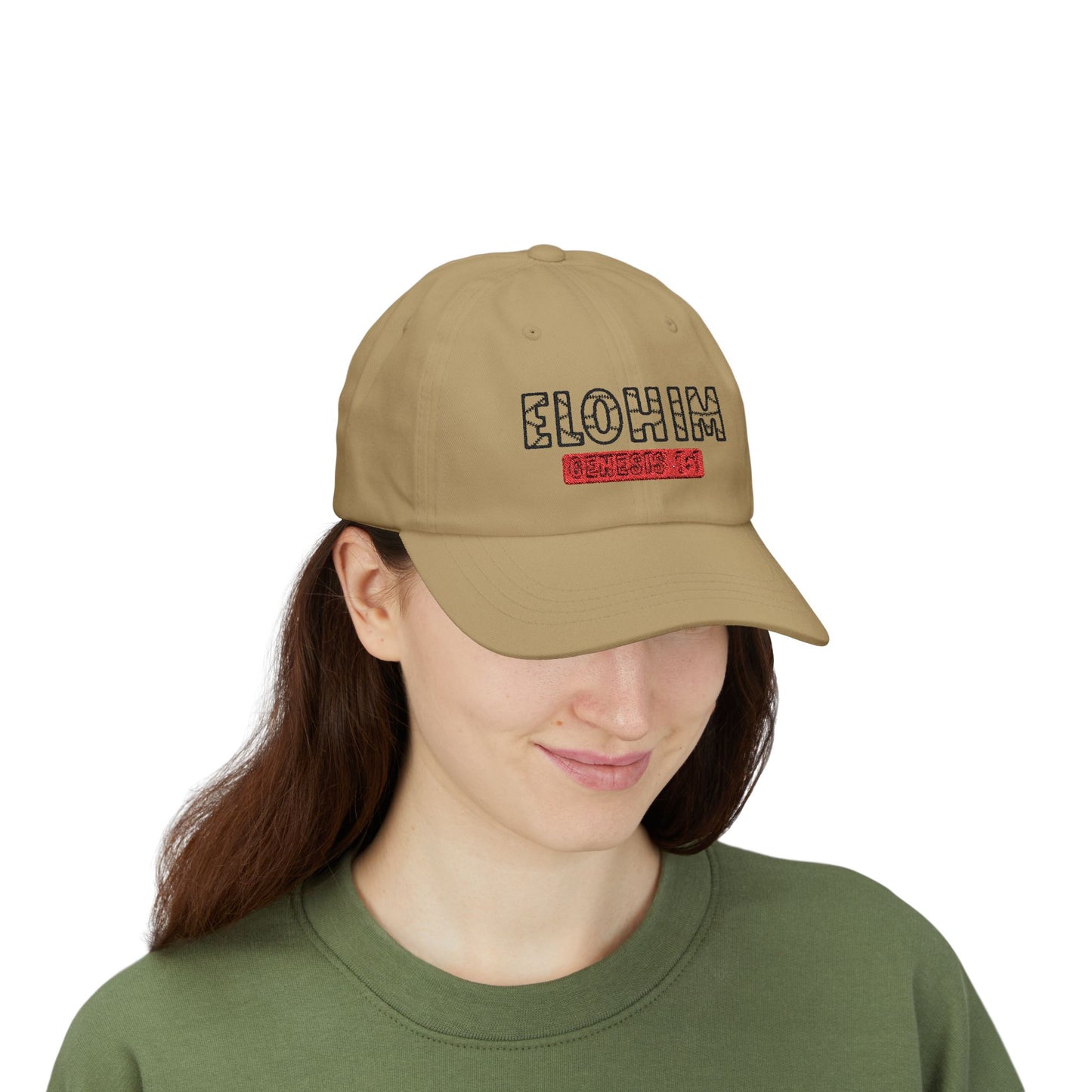 Classic Embroidery Dad Cap with 'ELOHIM, GENESIS 1:1' - Faith-Based Hat, Casual Wear, Gift for Dad, Christian Accessory, Summer Fashion