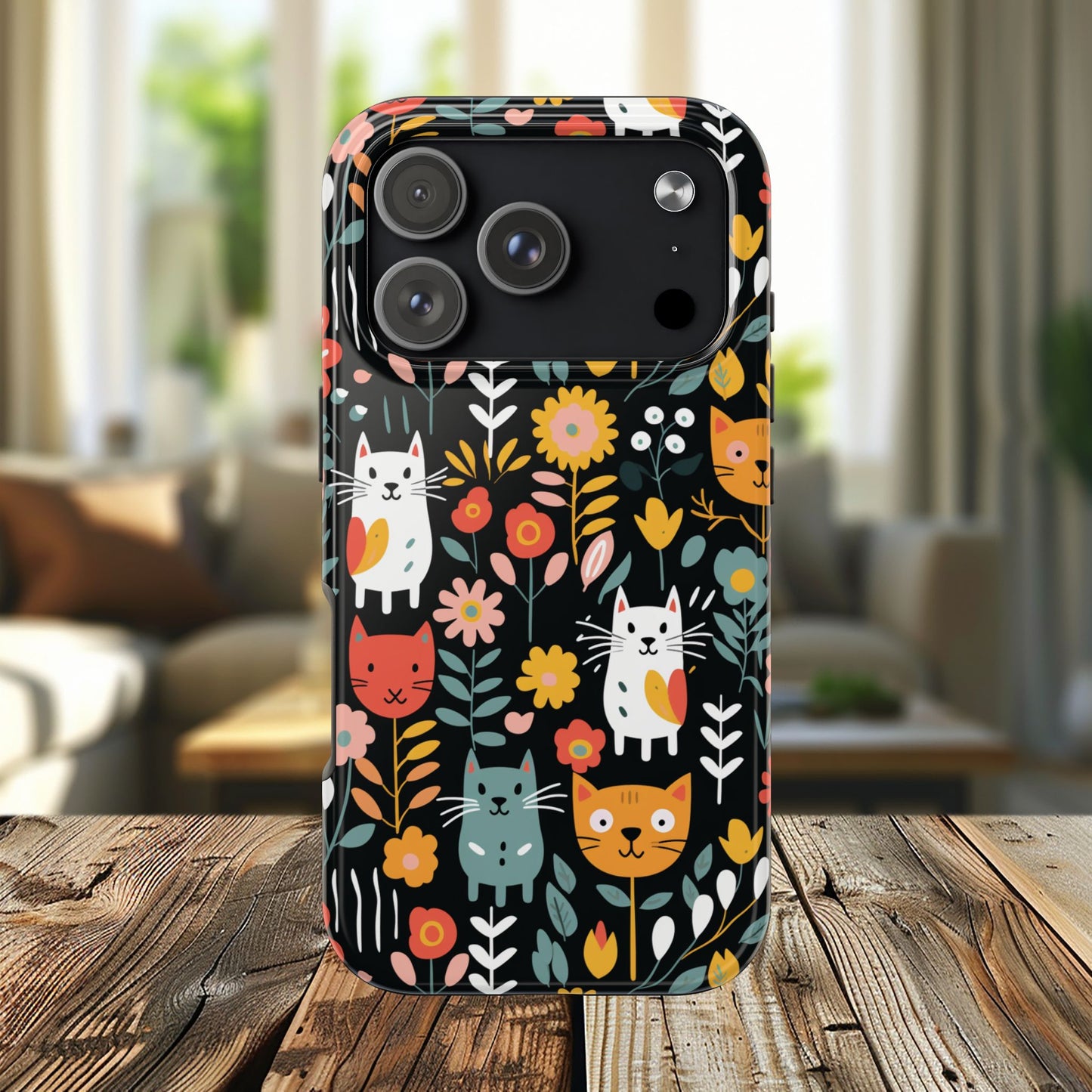 Whimsical Feline Garden iPhone and Samsung Tough Phone Cases,