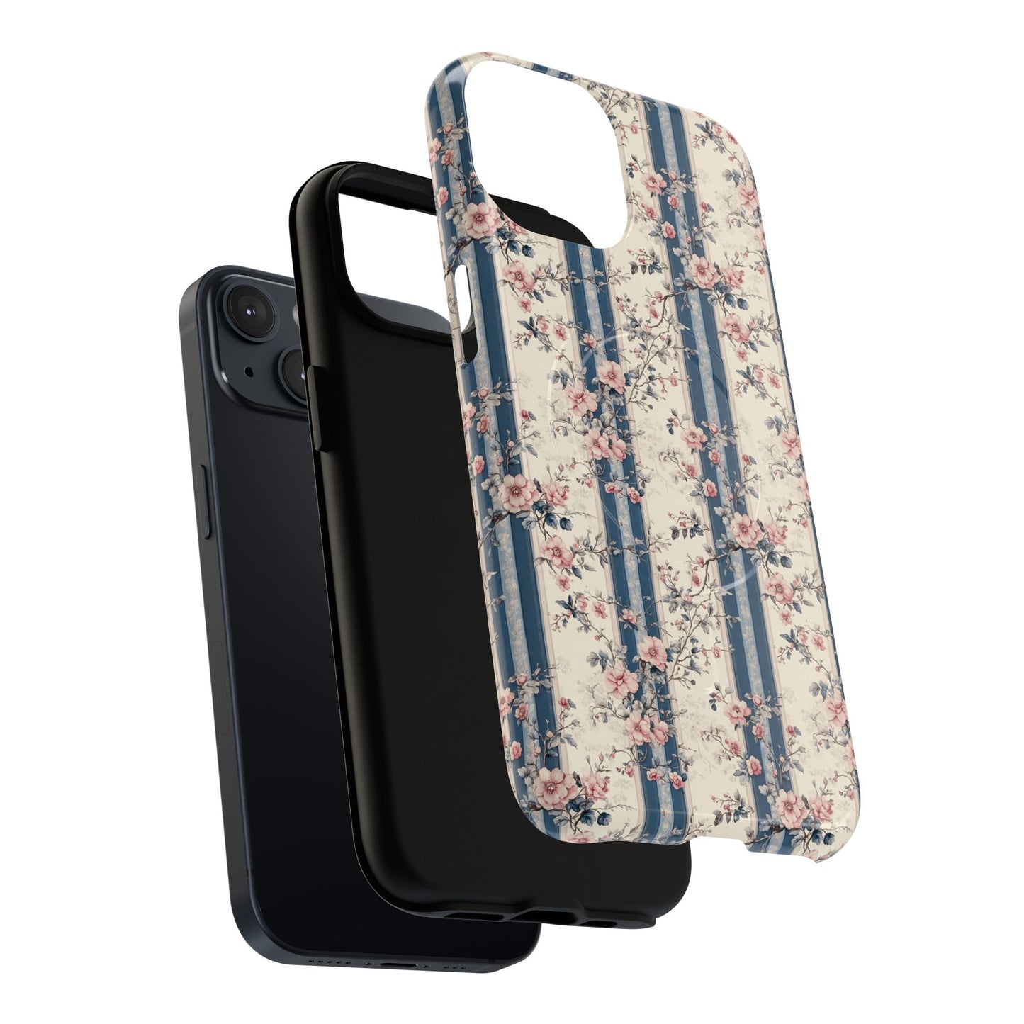 Victorian Rose Stripe iPhone Case, Tough Magnetic Cases for Stylish Protection, Flower Pattern iPhone Cover, Trendy Gift Idea for Her