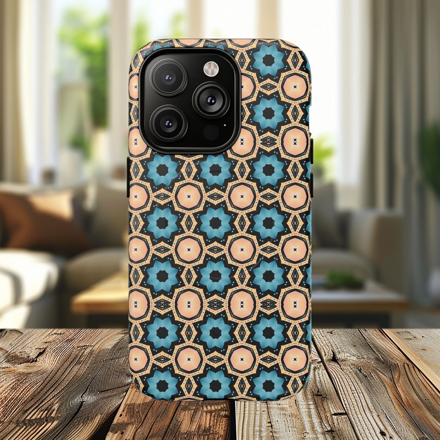 Sahara Star Mosaic Colorful Geometric iPhone Cases, Tough Magnetic iPhone Cases, Vibrant Design iPhone Cover, Durable iPhone Protection, Stylish Tech Accessories.