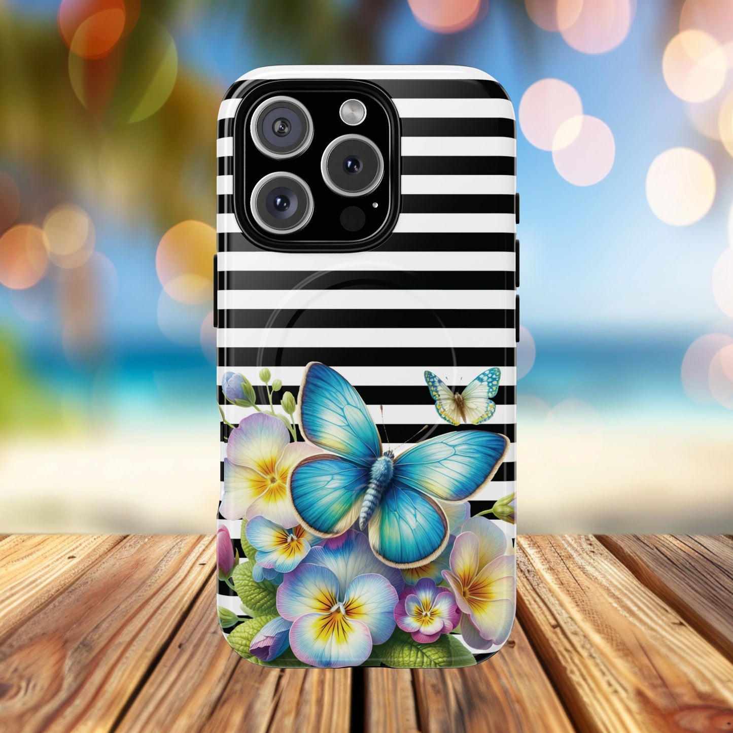 Pansy Parade Tough iPhone Magnetic Cases, Floral Tough Case, Striped iPhone Magnetic Cover, Phone Accessory, Gift for Nature Lovers