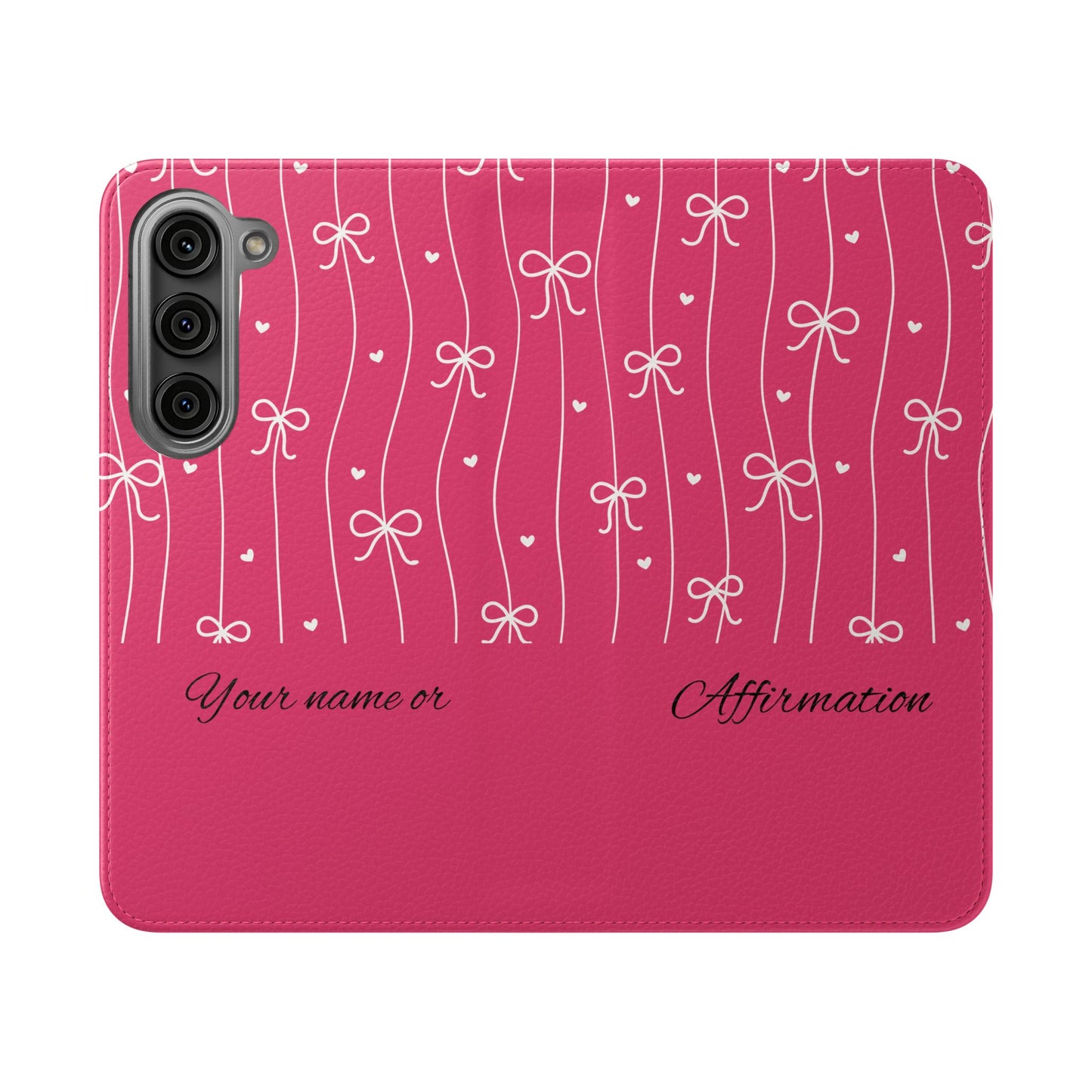 Personalized Pink Bow Coquette Flip iPhone and Samsumg Case — Custom Name or Affirmation Wallet Cover