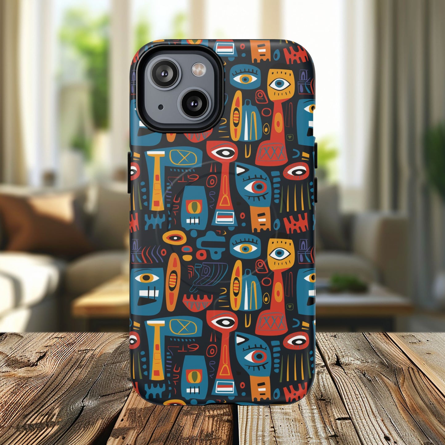 Urban Totem Vibe Tough iPhone Magnetic Case, Colorful Bohemian Art, Unique Gift for Him/Her, Holiday Accessory, iPhone Protection, MagSafe iPhone Case.