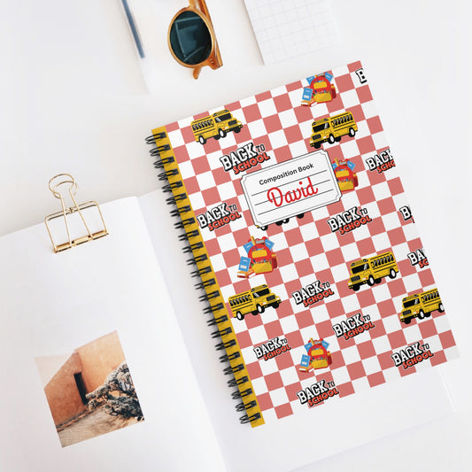 Personalized Red SchoolYard Chic Composition Book Inspired Playful Spiral Notebook - Perfect for School, Journaling, Kids, Teachers, Back to School Gifts