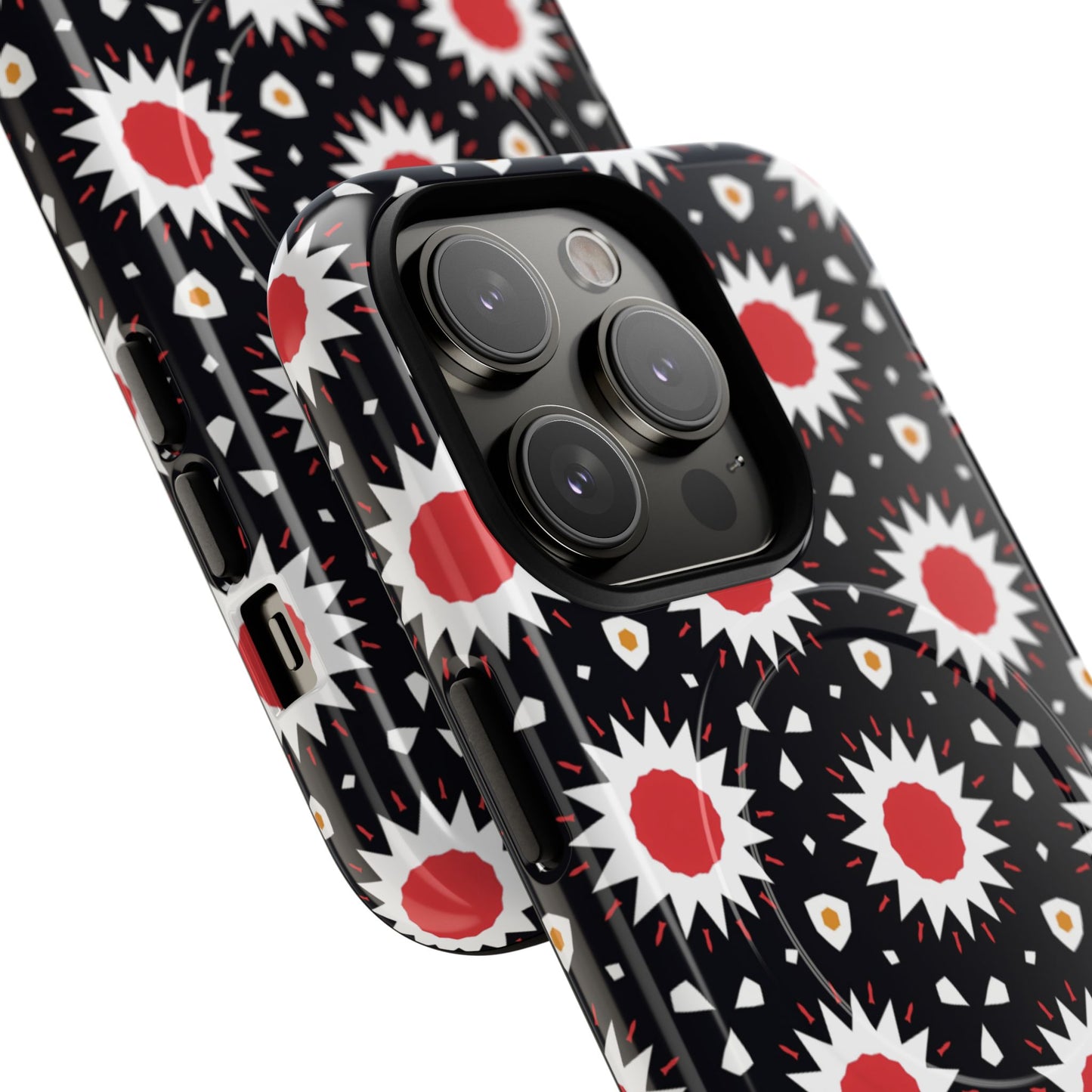 Crimson Spark Radiance Bold Floral Magnetic iPhone Cases, Stylish Tough Cases, Unique iPhone Accessories, Perfect Gift for Her, Trendy Tech Gear.